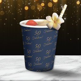 Elegant Gold Blue 50 Fantastischer Geburtstag Pappbecher