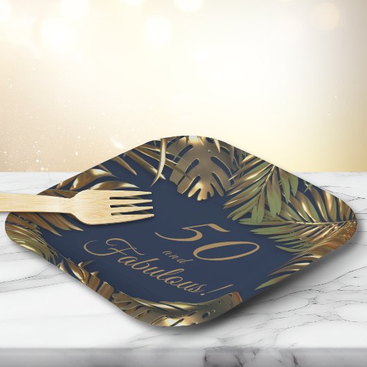 Elegant Gold Blue 50 Fantastischer Geburtstag Pappteller