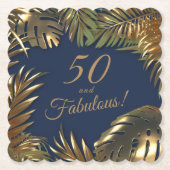 Elegant Gold Blue 50 Fantastischer Geburtstag Untersetzer (Vorderseite)