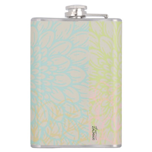 Elegant Gold Blue Abstrakt Floral Flachmann (Rückseite)