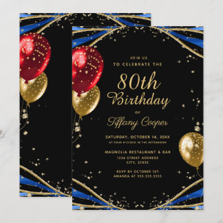 Elegant Gold Blue Agate 80. Geburtstag Einladung