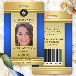 Elegant Gold Blue Employee Foto ID Abzeichen Ausweis