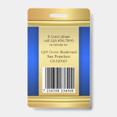 Elegant Gold Blue Employee Foto ID Abzeichen Ausweis (Rückseite)