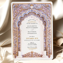 Elegant Gold & Blue Filigree Wedding Einladung