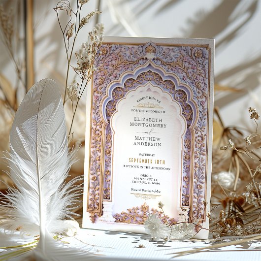 Elegant Gold & Blue Filigree Wedding Einladung