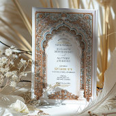 Elegant Gold & Blue Filigree Wedding Einladung