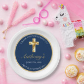 Elegant Gold Blue First Holy Communion Vielen Dank Pappteller (Party)