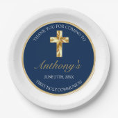 Elegant Gold Blue First Holy Communion Vielen Dank Pappteller (Vorderseite)