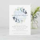 ELEGANT GOLD BLUE FOLIAGE WREATH BABY SHOWCARD DANKESKARTE (Stehend Vorderseite)