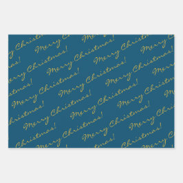 Elegant Gold Blue Frohe Weihnachtsbaumen Geschenkpapier Set