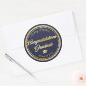 Elegant Gold | Blue Grad Cap Klasse 2023 Runder Aufkleber (Umschlag)