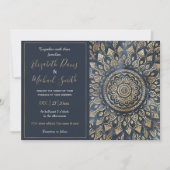 Elegant Gold Blue Mandala Floral Einladung (Vorderseite)