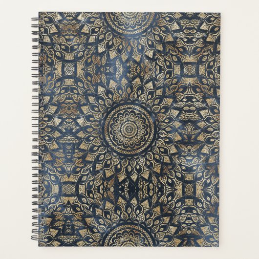 Elegant Gold Blue Mandala Floral Planer (Vorderseite)