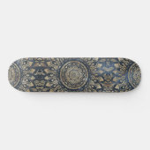 Elegant Gold Blue Mandala Floral Skateboard (Horizontal)
