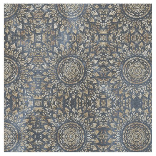 Elegant Gold Blue Mandala Floral Stoff (Nahaufnahme)