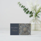 Elegant Gold Blue Mandala Floral Visitenkarte (Stehend Vorderseite)