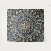 Elegant Gold Blue Mandala Floral Wandteppich (Vorderseite (Horizontal))