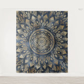 Elegant Gold Blue Mandala Floral Wandteppich (Vorderseite)