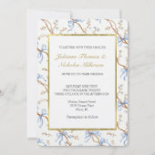 Elegant Gold Blue Ribbons Wedding Einladung (Vorderseite)