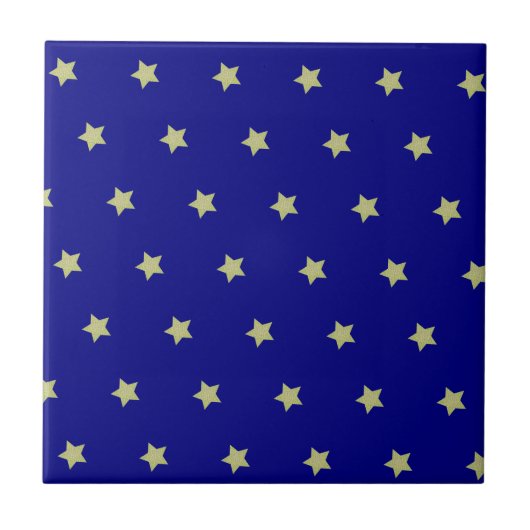 Elegant Gold & Blue Star Pattern Fliese (Vorderseite)
