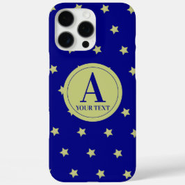 Elegant Gold & Blue Star Pattern Monogram iPhone 16 Pro Max Hülle