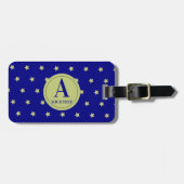 Elegant Gold & Blue Star Pattern Monogram Gepäckanhänger (Vorderseite horizontal)