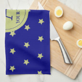 Elegant Gold & Blue Star Pattern Monogram Geschirrtuch (Viertel Falte)
