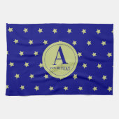 Elegant Gold & Blue Star Pattern Monogram Geschirrtuch (Horizontal)