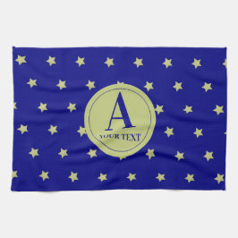 Elegant Gold & Blue Star Pattern Monogram Geschirrtuch