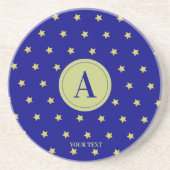 Elegant Gold & Blue Star Pattern Monogram Getränkeuntersetzer (Vorne)