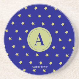 Elegant Gold & Blue Star Pattern Monogram Getränkeuntersetzer