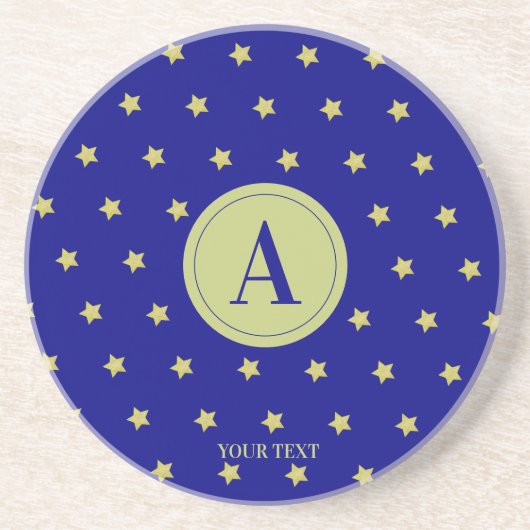 Elegant Gold & Blue Star Pattern Monogram Getränkeuntersetzer (Vorne)