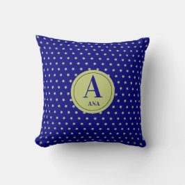 Elegant Gold & Blue Star Pattern Monogram Kissen