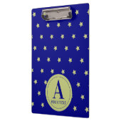 Elegant Gold & Blue Star Pattern Monogram Klemmbrett (Links)