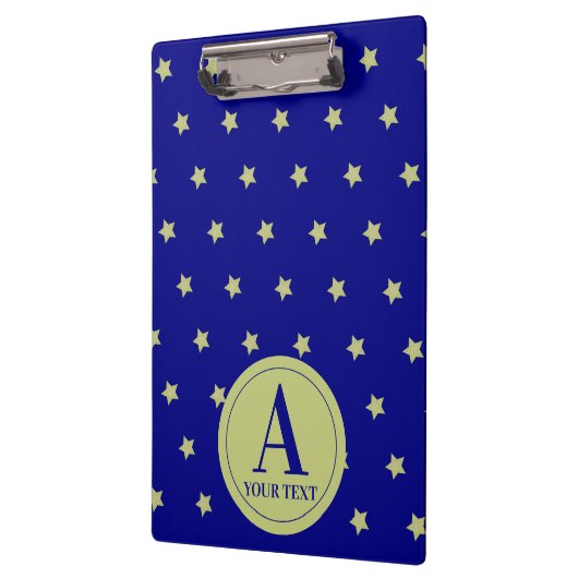 Elegant Gold & Blue Star Pattern Monogram Klemmbrett (Links)
