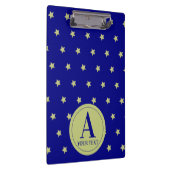 Elegant Gold & Blue Star Pattern Monogram Klemmbrett (Rechts)