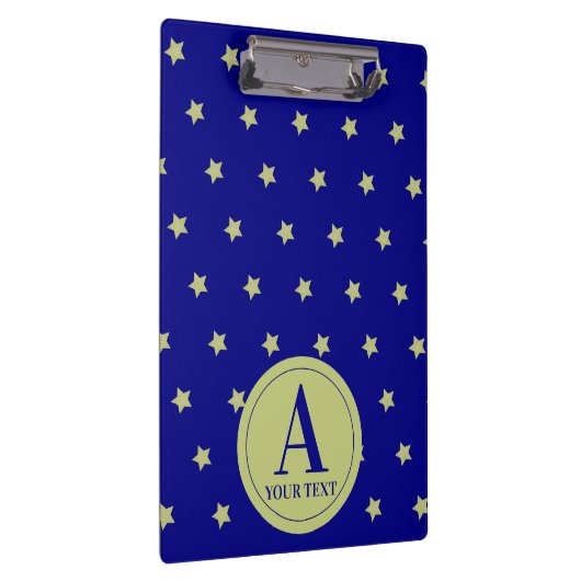 Elegant Gold & Blue Star Pattern Monogram Klemmbrett (Rechts)