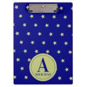 Elegant Gold & Blue Star Pattern Monogram Klemmbrett (Vorderseite)