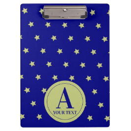 Elegant Gold & Blue Star Pattern Monogram Klemmbrett