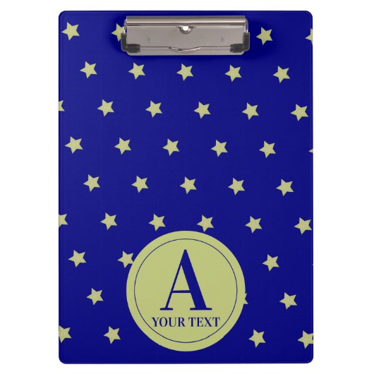Elegant Gold & Blue Star Pattern Monogram Klemmbrett (Vorderseite)