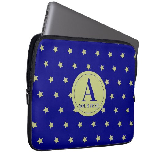Elegant Gold & Blue Star Pattern Monogram Laptopschutzhülle (Vorne Rechts)