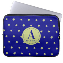Elegant Gold & Blue Star Pattern Monogram Laptopschutzhülle