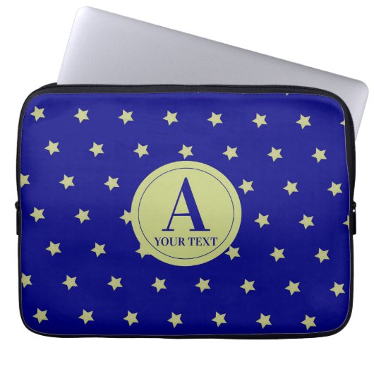 Elegant Gold & Blue Star Pattern Monogram Laptopschutzhülle (Vorderseite)