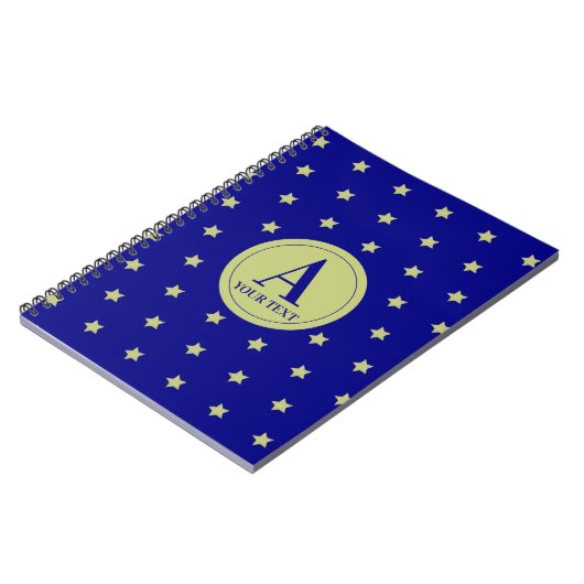 Elegant Gold & Blue Star Pattern Monogram Notizblock (Linke Seite)