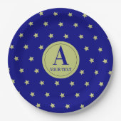 Elegant Gold & Blue Star Pattern Monogram Pappteller (Vorderseite)