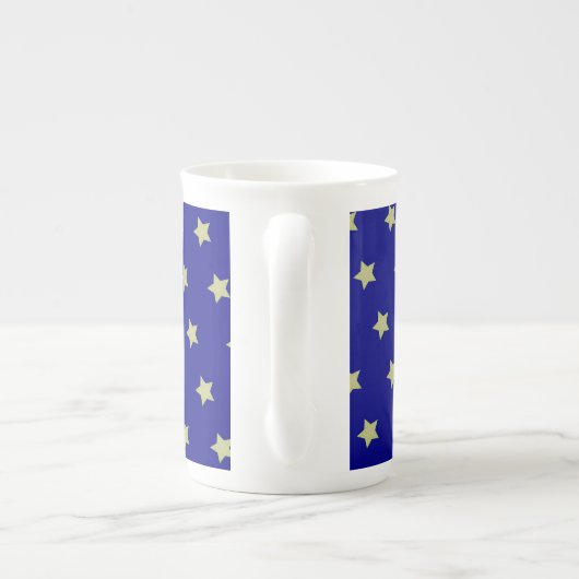 Elegant Gold & Blue Star Pattern Monogram Porzellantasse (Rückseite)