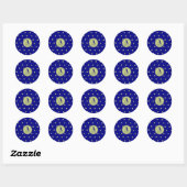 Elegant Gold & Blue Star Pattern Monogram Runder Aufkleber (Blatt)