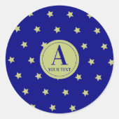 Elegant Gold & Blue Star Pattern Monogram Runder Aufkleber (Vorderseite)