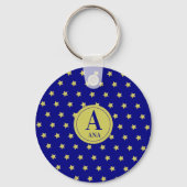 Elegant Gold & Blue Star Pattern Monogram Schlüsselanhänger (Vorderseite)