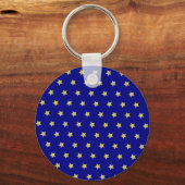 Elegant Gold & Blue Star Pattern Monogram Schlüsselanhänger (Rückseite)